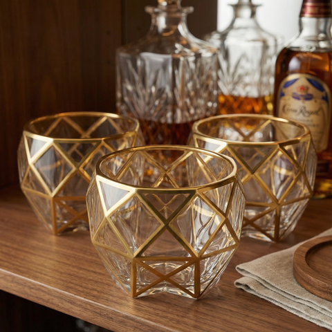 Verre Bordure Dorée | Réseau Or Géométrique - Verasco