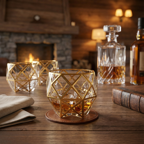 Verre Bordure Dorée | Réseau Or Géométrique - Verasco