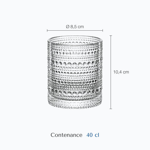 Dimensions : Verre Cocktail Rhum (hauteur 10,4 cm, diamètre 8,5 cm, contenance 40 cl)