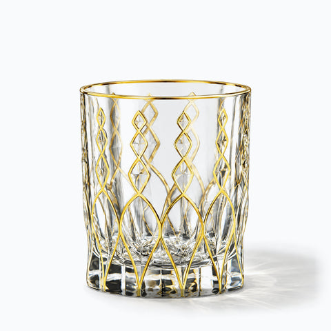 Verre Contour Doré, avec son ombre portée, sur fond blanc
