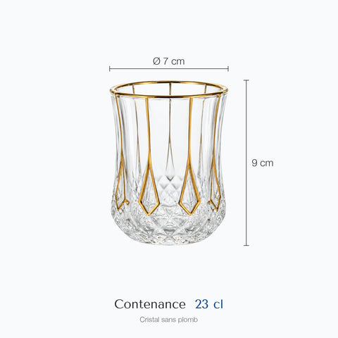 Dimensions : Verre Couleur Or · Aragon (hauteur 9 cm, diamètre 7 cm, contenance 23 cl)