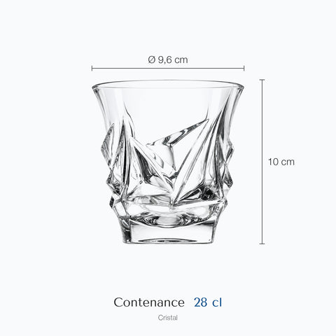 Dimensions : Verre de Whisky Bar (hauteur 10 cm, diamètre 9,6 cm, contenance 28 cl)