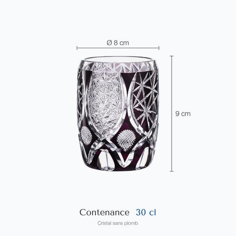 Dimensions : Verre Edo Kiriko Météorite · Ryûsei (hauteur 9 cm, diamètre 8 cm, contenance 30 cl)