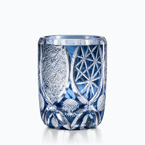 Verre Edo Kiriko Météorite · Ryûsei, couleur bleu nuit météorite, sur fond blanc
