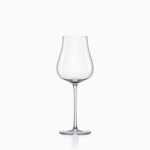 Verre en forme de tulipe en cristal transparent, calice galbé, jambe fine, pied rond