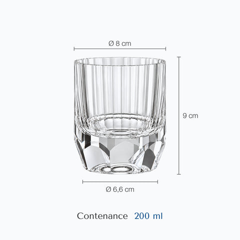 Dimensions : Verre à Whisky Fond Épais (hauteur 9 cm, diamètre 8 cm, contenance 200 ml)