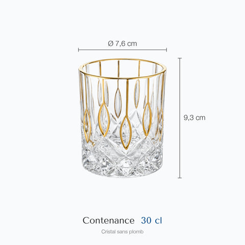 Dimensions : Verre Filet Doré · Écaille (hauteur 9,3 cm, diamètre 7,6 cm, contenance 30 cl)