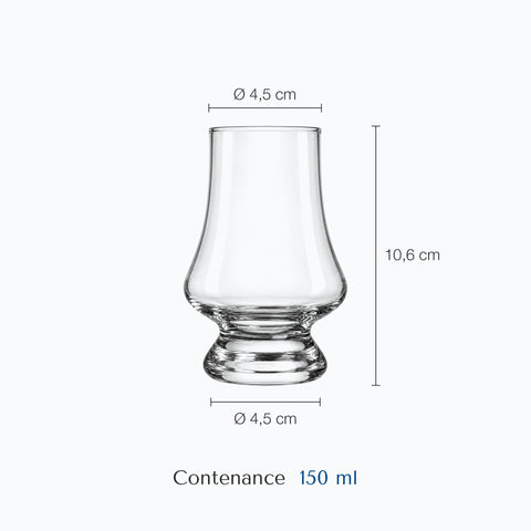 Dimensions : Verre Glencairn Dégustation · Alba (hauteur 10,6 cm, diamètre 4,5 cm, contenance 150 ml)