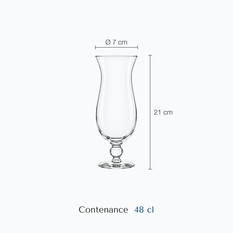 Dimensions : Verre Hurricane (hauteur 21 cm, diamètre 7 cm, contenance 48 cl)