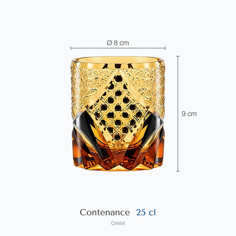 Dimensions : Verre à Whisky Edo Kiriko (hauteur 9 cm, diamètre 8 cm, contenance 25 cl)
