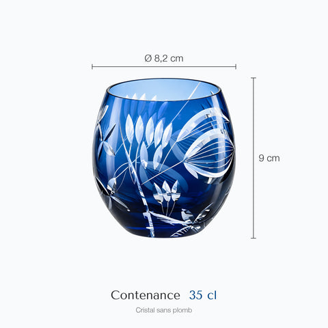 Dimensions : Verre Kiriko Coloré (hauteur 9 cm, diamètre 8,2 cm, contenance 35 cl)