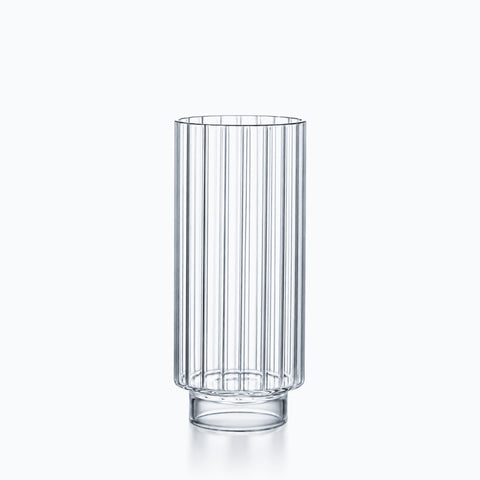 Verre long drink cannelé sur pied en verre transparent, cannelures verticales, buvant lisse