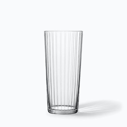 Verre long drink Orgue seul sur fond blanc avec ombre portée, fines cannelures verticales