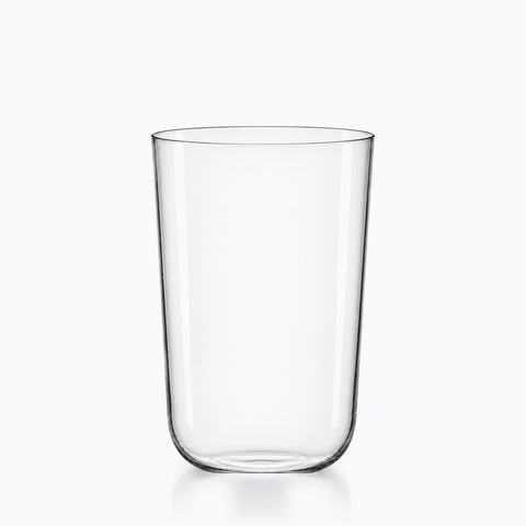 Verre long drink fin 36 cl en cristallin incolore, vu de face sur fond clair, parois droites légèrement évasées, bas arrondi.