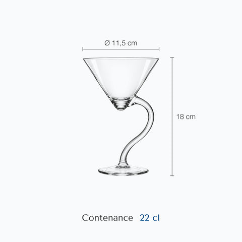 Dimensions : Verre Martini Original (hauteur 18 cm, diamètre 11,5 cm, contenance 22 cl)