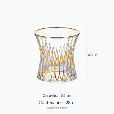 Dimensions : Verre Motif Doré · Damasco (hauteur 9,3 cm, diamètre 10,3 cm, contenance 28 cl)