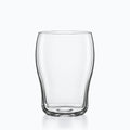 Verre nonic transparent soufflé à la bouche, paroi galbée et base épaisse, fond clair