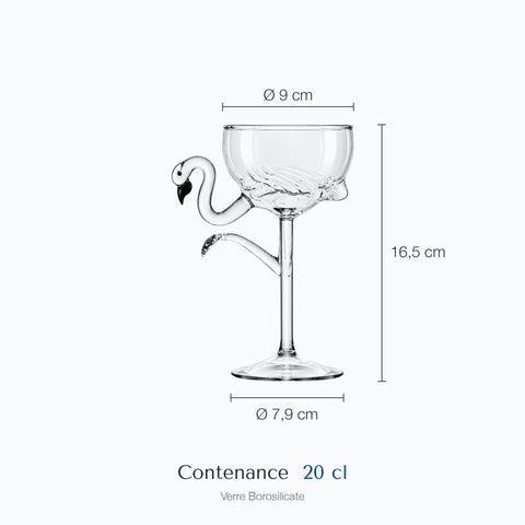 Dimensions : Verre Oiseau Cocktail (hauteur 16,5 cm, diamètre 9 cm, contenance 20 cl)