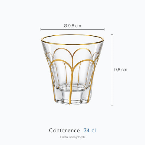 Dimensions : Verre Peint Doré · Arcade (hauteur 9,8 cm, diamètre 9,8 cm, contenance 34 cl)