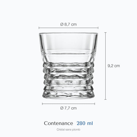 Dimensions : Verre Spirale (hauteur 9,2 cm, diamètre 8,7 cm, contenance 280 ml)