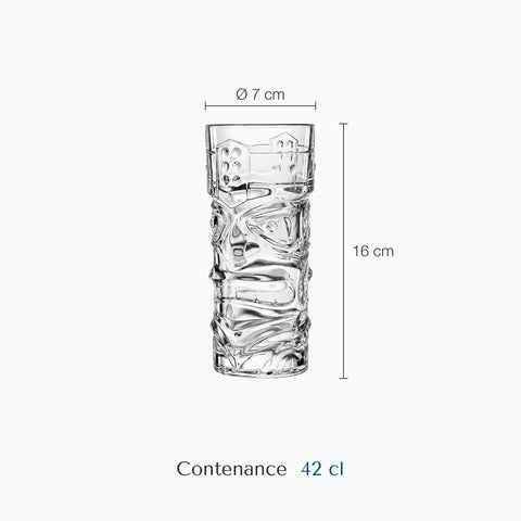 Dimensions : Verre Tiki (hauteur 16 cm, diamètre 7 cm, contenance 42 cl)