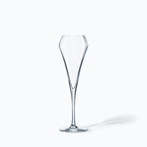 Verre à Tulipe Champagne CristalFlora, avec son ombre portée, sur fond blanc