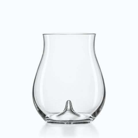 Verre tulipe à spiritueux sans pied en verre transparent, panse bombée, base plate