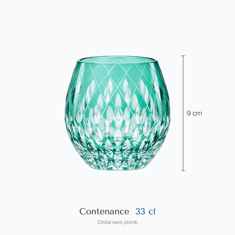 Dimensions : Verre à Eau Bleu Turquoise Edo Kiriko (hauteur 9 cm, contenance 33 cl)