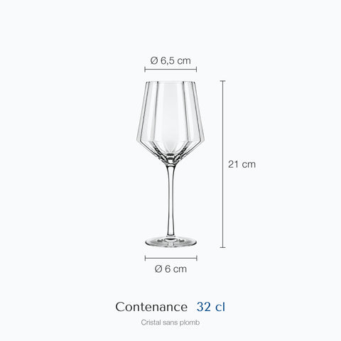 Dimensions : Verre à Vin Vintage (hauteur 21 cm, diamètre 6,5 cm, contenance 32 cl)