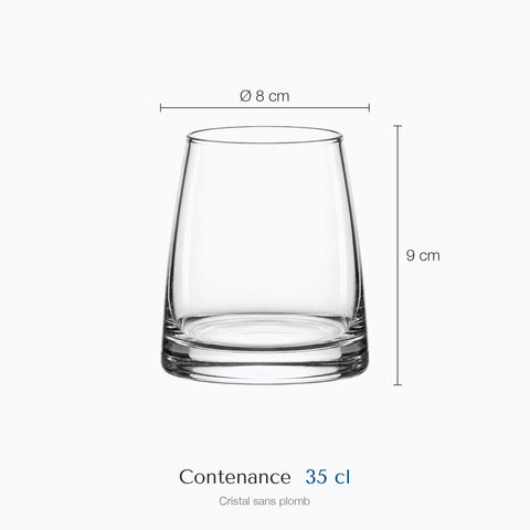 Dimensions : Verre à Whisky Lounge · Harfang (hauteur 9 cm, diamètre 8 cm, contenance 35 cl)