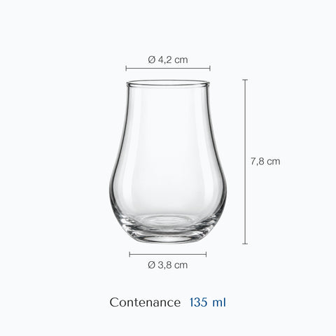 Dimensions : Verres Whisky Islay · Brume (hauteur 7,8 cm, diamètre 4,2 cm, contenance 135 ml)